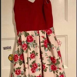 Floral Red and White Kids Dress